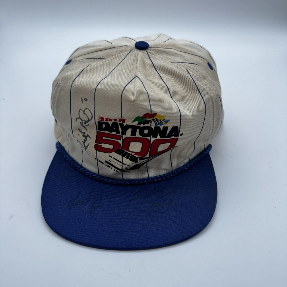 Vintage 1997 39th Daytona 500 Autographed Signed NASCAR Snapback Hat Pinstripe